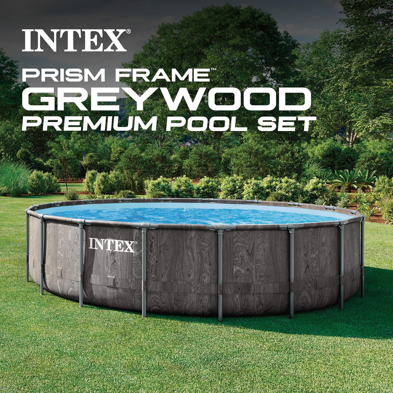 Intex Prism Frame Round Above Ground Outdoor Swimming Pool Set with Filter Pump, Ladder, Ground Cloth, and Pool Cover, Greywood Intex Prism Frame Round Above Ground Outdoor Swimming Pool Set with Filter Pump, Ladder, Ground Cloth, and Pool Cover, Greywood - Image 3
