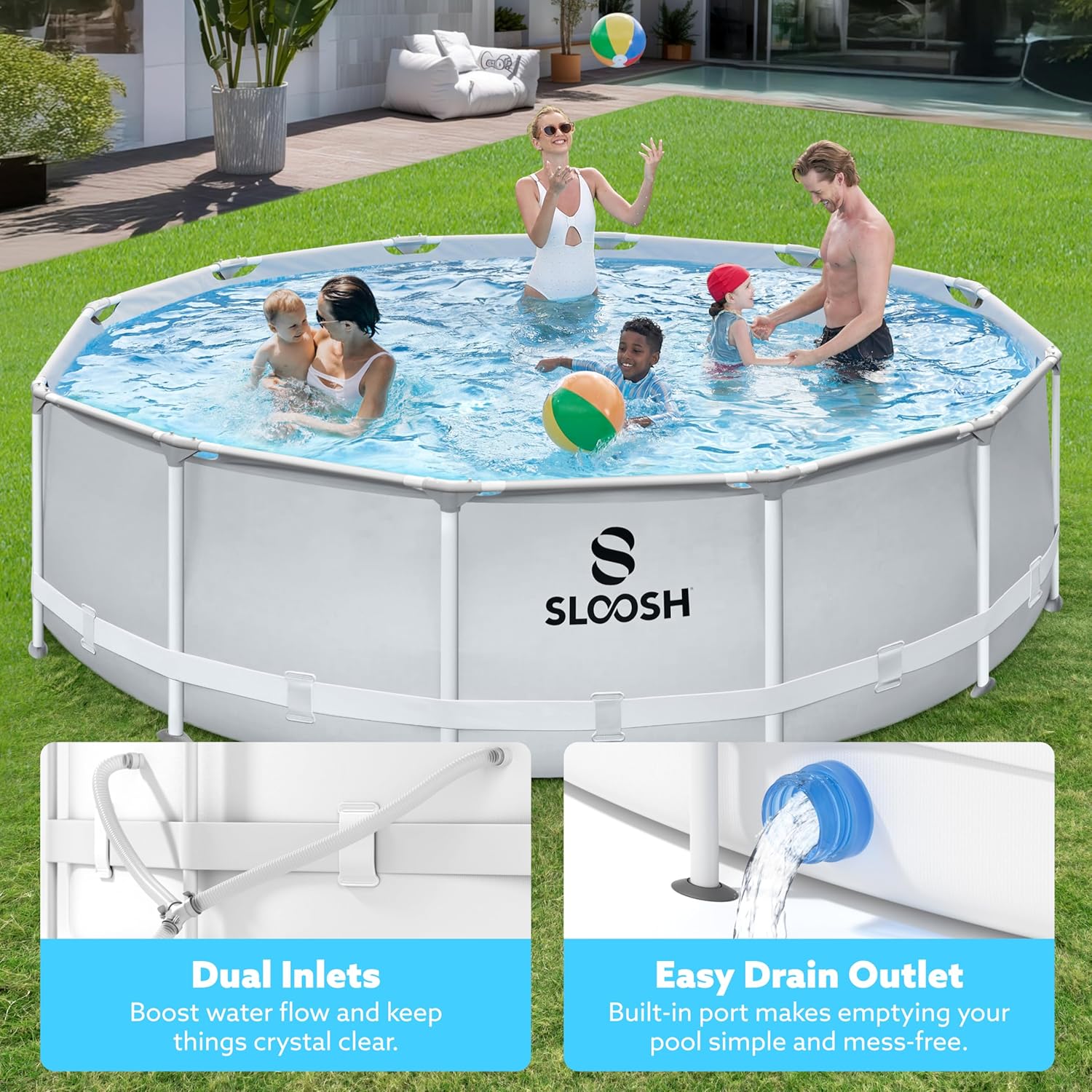 91GTJCz7u1L._AC_SL1500_.jpg SLOOSH Round Above Ground Pool - 12ft x 30inch Outdoor Round Frame Above Ground Swimming Pool Set for Kids Adults with Filter Pump