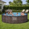 Bestway Power Steel 14’ x 42” Above Ground Pool, Round Metal Frame Outdoor Swimming Pool Set with Filter Pump, Ladder, and Cover, Brown