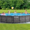 Intex Prism Frame Round Above Ground Outdoor Swimming Pool Set with Filter Pump, Ladder, Ground Cloth, and Pool Cover, Greywood Intex Prism Frame Round Above Ground Outdoor Swimming Pool Set with Filter Pump, Ladder, Ground Cloth, and Pool Cover, Greywood