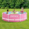 INTEX 28291EH Metal Frame Above Ground Swimming Pool Set: 8ft x 30in – Includes 330 GPH Cartridge Filter Pump – Puncture-Resistant Material – Rust Resistant – 751 Gallon Capacity – Pink