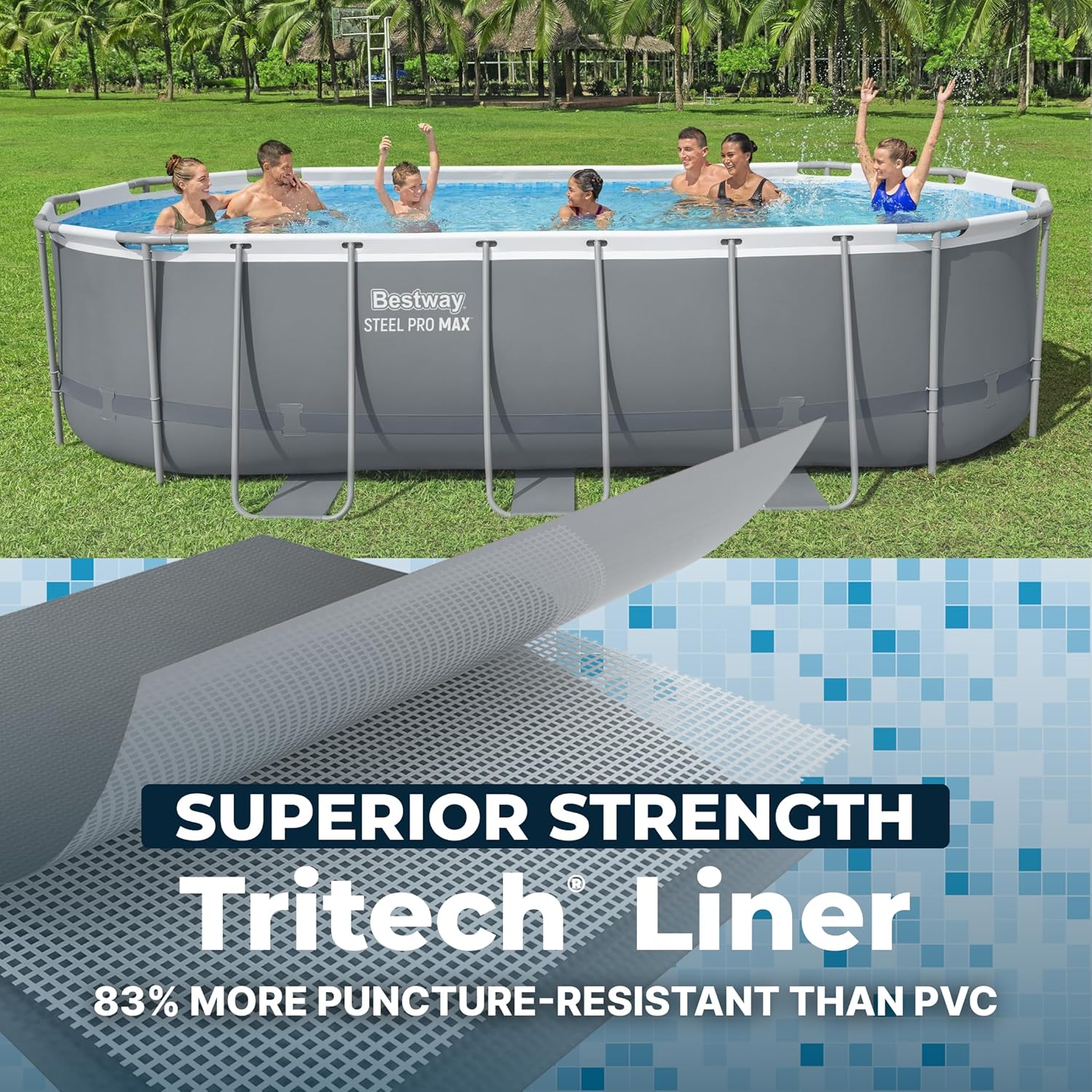 Bestway Steel Pro MAX 18' x 9' x 48" Above Ground Pool, Oval Metal Frame Outdoor Swimming Pool Set with Filter Pump, Ladder, and Cover, Gray Bestway Steel Pro MAX 18' x 9' x 48" Above Ground Pool, Oval Metal Frame Outdoor Swimming Pool Set with Filter Pump, Ladder, and Cover, Gray - Image 6