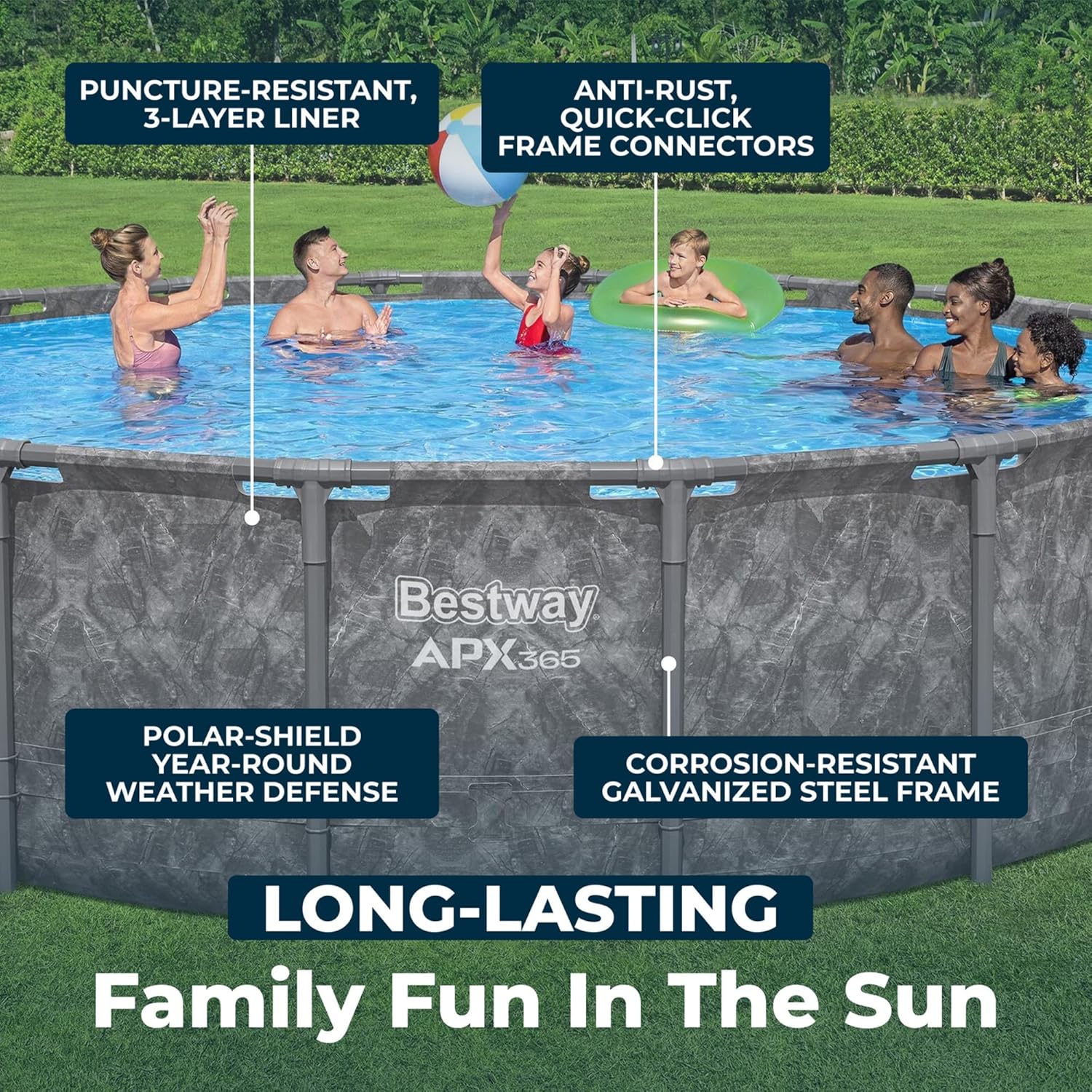 Bestway APX 365 18' x 52" Above Ground Pool, Round Metal Frame Outdoor Swimming Pool Set with Sand Filter Pump, Ladder, and Cover, Dark Marble Bestway APX 365 18' x 52" Above Ground Pool, Round Metal Frame Outdoor Swimming Pool Set with Sand Filter Pump, Ladder, and Cover, Dark Marble - Image 4