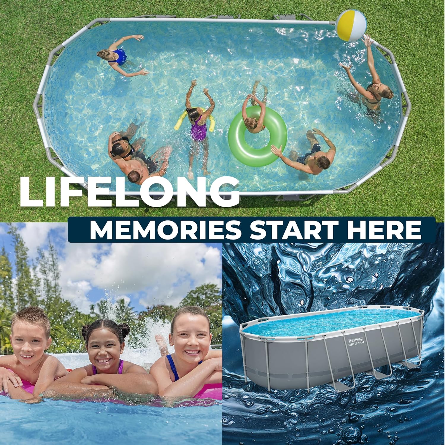 Bestway Steel Pro MAX 18' x 9' x 48" Above Ground Pool, Oval Metal Frame Outdoor Swimming Pool Set with Filter Pump, Ladder, and Cover, Gray Bestway Steel Pro MAX 18' x 9' x 48" Above Ground Pool, Oval Metal Frame Outdoor Swimming Pool Set with Filter Pump, Ladder, and Cover, Gray - Image 9
