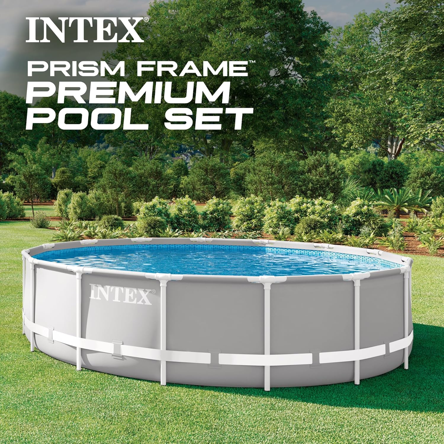 91g6Jxrm4rL._AC_SL1500_.jpg Intex 26723EH Prism Frame Premium Above Ground Swimming Pool Set: 15ft x 42in – Includes 1000 GPH Cartridge Filter Pump – Removable Ladder – Pool Cover – Ground Cloth