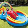 Intex 57453EP 9.75 Foot x 6.3 Foot x 53 Inch Multicolor Rainbow Slide Kids Inflatable Pool with Water Slide and Ring Toss for Children Ages 2 and Up Intex 57453EP 9.75 Foot x 6.3 Foot x 53 Inch Multicolor Rainbow Slide Kids Inflatable Pool with Water Slide and Ring Toss for Children Ages 2 and Up