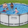 Bestway Steel Pro MAX 13' x 48" Above Ground Pool, Round Metal Frame Outdoor Swimming Pool Set with Filter Pump, Ladder, and Cover, Gray