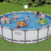 Bestway Steel Pro MAX 18' x 48" Above Ground Pool, Round Metal Frame Outdoor Swimming Pool Set with Filter Pump, Ladder, and Cover, Gray