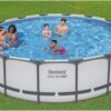 Bestway Steel Pro MAX 16' x 48" Above Ground Pool, Round Metal Frame Outdoor Swimming Pool Set with Filter Pump, Ladder, and Cover, Gray