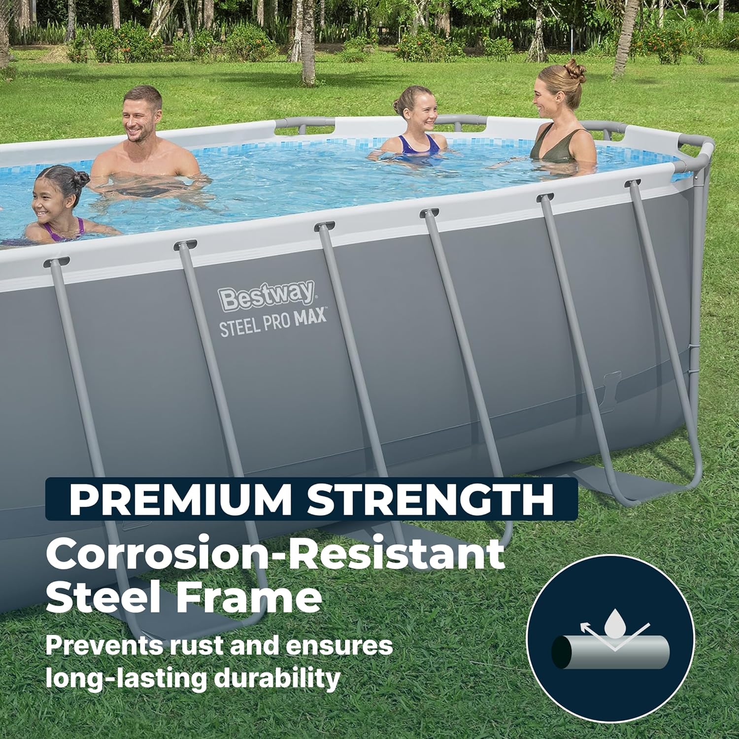 Bestway Steel Pro MAX 18' x 9' x 48" Above Ground Pool, Oval Metal Frame Outdoor Swimming Pool Set with Filter Pump, Ladder, and Cover, Gray Bestway Steel Pro MAX 18' x 9' x 48" Above Ground Pool, Oval Metal Frame Outdoor Swimming Pool Set with Filter Pump, Ladder, and Cover, Gray - Image 8