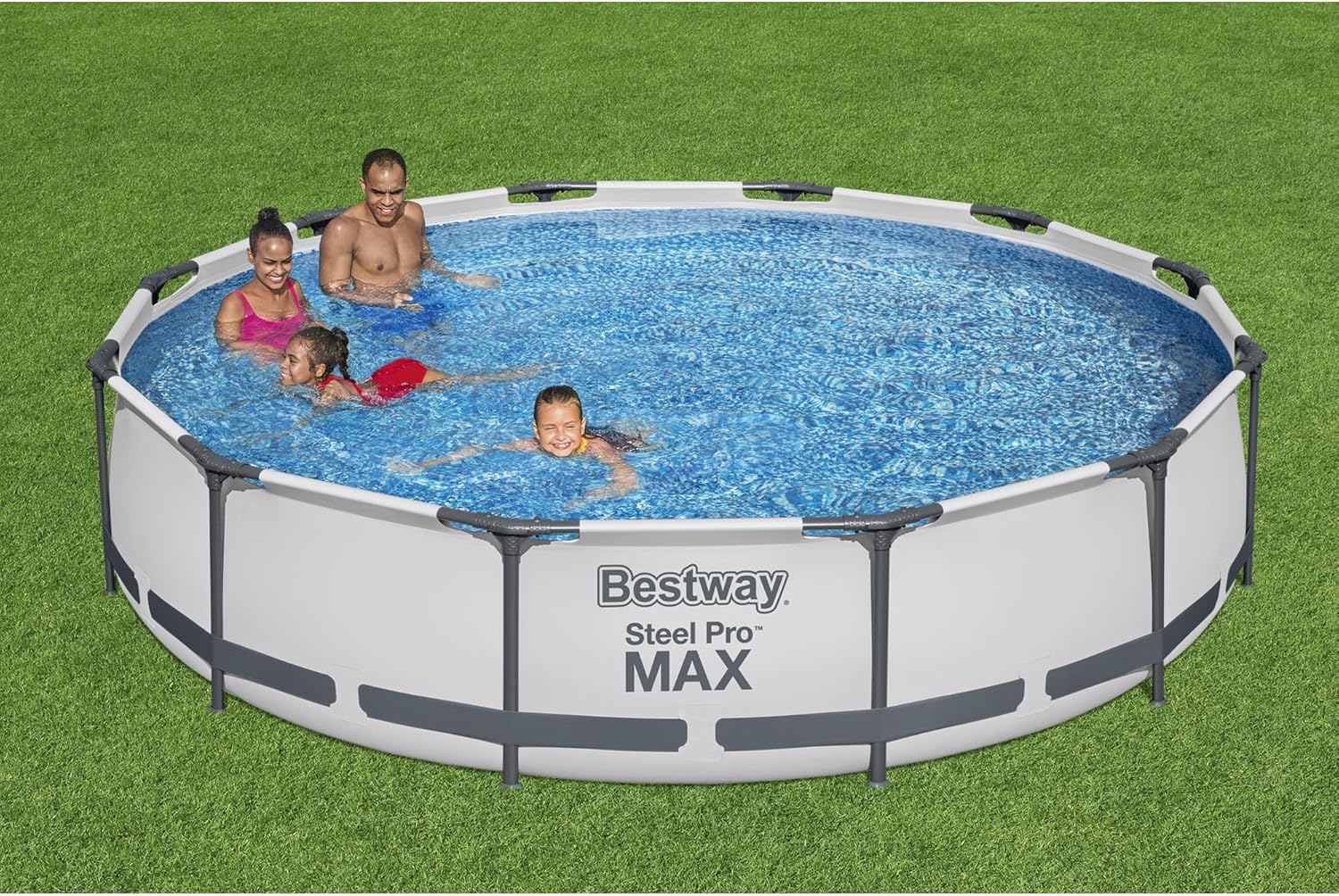 91niquzX75L._AC_SL1500_.jpg Bestway Steel Pro MAX Above Ground Swimming Pool (12' x 30") | Round Outdoor Backyard Family Pool with Tritech® Puncture-Resistant Liner | Easy Setup | Includes Filter Pump for Clean, Clear Water