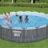 Bestway Steel Pro MAX 18' x 48" Above Ground Pool, Round Metal Frame Outdoor Swimming Pool Set with LED Light, Filter Pump, Ladder, & Cover, Dark Gray