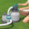 Bestway 2,200 Gallon Sand Filter Pool Pump for Above Ground Swimming Pools up to 14,400 Gallons with Pre-Filter Strainer Basket & Valve Adapter Set