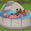 Bestway Steel Pro MAX 13' x 42" Above Ground Pool, Round Metal Frame Outdoor Swimming Pool Set with Canopy, Filter Pump, Ladder, and Cover, Taupe