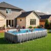Bestway Power Steel 24’ x 12' x 52” Above Ground Pool, Rectangular Metal Frame Outdoor Swimming Pool Set with Sand Filter Pump, Ladder, and Cover