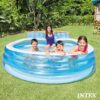INTEX Swim Center Inflatable Family Lounge Pool: Built-In Bench – Cup Holder – 156 Gallon Capacity – 90" x 86" x 31" – Blue INTEX Swim Center Inflatable Family Lounge Pool: Built-In Bench – Cup Holder – 156 Gallon Capacity – 90" x 86" x 31" – Blue