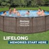 Bestway Power Steel 14’ x 42” Above Ground Pool, Round Metal Frame Outdoor Swimming Pool Set with Filter Pump, Ladder, and Cover, Brown