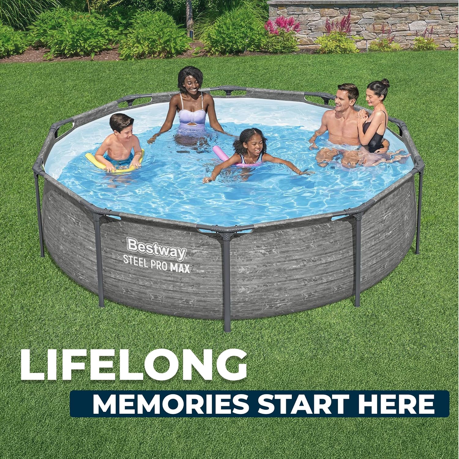 A1BSlsC1gwL._AC_SL1500_.jpg Bestway Steel Pro MAX 10' x 30" Above Ground Pool, Round Metal Frame Outdoor Swimming Pool Set with Filter Pump, Stacked Stone Print