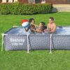 Bestway Steel Pro 12' x 6' 7" x 26" Rectangle Above Ground Outdoor Swimming Pool Set with DuraPlus Liner and FrameLink System, Gray (561FSE-BW)