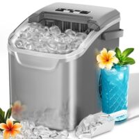 Auseo Countertop Ice Maker, 2 Sizes of Bullet Ice, 26Lbs 24H, 8 Ice Cubes in 6 Mins, Portable Ice Machine with Self-Cleaning (Grey)