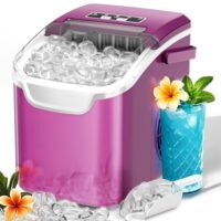 Auseo Countertop Ice Maker, 2 Sizes of Bullet Ice, 26Lbs 24H, 8 Ice Cubes in 6 Mins, Portable Ice Machine with Self-Cleaning (Light Purple)