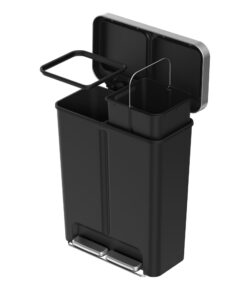 Better Homes & Gardens Kitchen Recycle Trash Can, 16 Gallon Plastic Dual Compartment Step Garbage Bin, Black