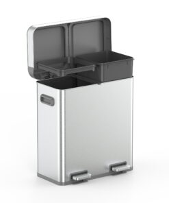 Better Homes & Gardens Kitchen Trash Can, 18 Gallon Stainless Steel Recycle Step Garbage Bin with Dual Compartment Lid, Silver