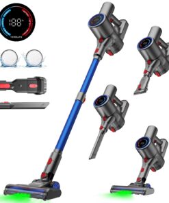Cordless Vacuum Cleaner, 40kPa/500W Power Suction, LED Display, 6-in-1 Lightweight Stick Vacuum with Green LED Light, 6-Stages Filtration, Self-Standing for Pet Hair Hard Floor Carpet