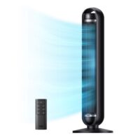 DREO Tower Fan, 27ft/s Velocity Quiet Floor Fan, 90° Oscillating Fans for Indoors with 8 Speeds, 4 Modes, Remote Control, Standing Fans, Bladeless Fan, Black, Nomad DC