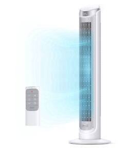 DREO Tower Fan for Home 40 inch, 90° Oscillating Bladeless Fan with Remote, 5 Speeds, 4 Modes, 12H Timer, LED Display with Touch Control, Quiet Floor Fan for Bedroom, White