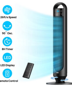 DREO Tower Fans for Home, 32" Standing Floor Fan, 26 ft/S Bladeless Fan with Remote, 90° Oscillating, 3 Modes, 3 Speeds, LED Display, 8H Timer, Quiet Room Fan