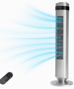 EDX Bladeless Tower Fan for Bedroom, 25ft/s High Velocity 28dB Quiet DC Fan, 5 Speeds 4 Modes, 12H Timer 64°Oscillating, Remote Standing Fan for Home Office Indoor, Gray