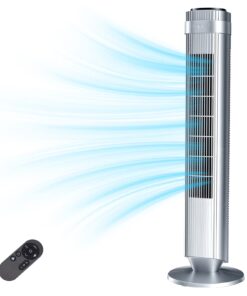 EDX Bladeless Tower Fan for Bedroom, 25ft/s High Velocity 28dB Quiet DC Fan, 5 Speeds 4 Modes, 12H Timer 64°Oscillating, Remote Standing Fan for Home Office Indoor, Silver