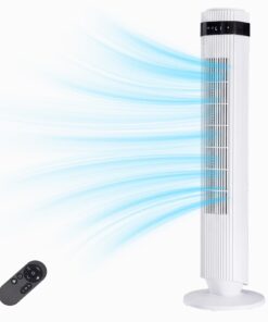 EDX Bladeless Tower Fan for Bedroom, 25ft/s High Velocity 28dB Quiet DC Fan, 5 Speeds 4 Modes, 12H Timer 64°Oscillating, Remote Standing Fan for Home Office Indoor, White