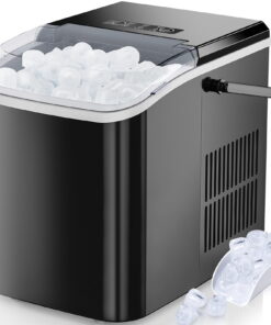 EDX Countertop Ice Maker, Self-Cleaning Portable Ice Maker Machine with Handle and Ice Scoop 9Pcs/6Min 26.5Lbs/24H Black
