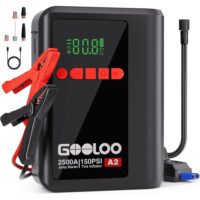 GOOLOO A2 8-in-1 Jump Starter with Air Compressor, 2500A Car Battery Booster (Up to 8L Gas 6L Diesel) 150 PSI Cordless Auto-Shutoff Tire Inflator, 12V Supersafe Lithium Jump Box with Jumper Cables