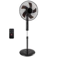 Gianna Quiet Pedestal Fan with Remote, Standing Floor Fan for Bedroom, Home Office - 15H Timer, 3 Speed & 3 Wind Modes, 80°Oscillating, Adjustable Height，Black