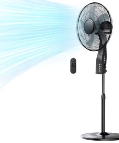 Goosiay 16" Oscillating Pedestal Fan with Remote Control, Ultra-Quiet Sleep Mode, Easy Carry Handle, Height Adjustable Standing Fan for Bedroom Home Office
