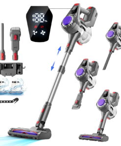 HOOFUN Cordless Vacuum Cleaner, 50mins Runtime, Powerful Stick Vacuum 6*2600mah Rechargeable Cordless Vacuum for Carpet, Tile, Pet Hair, Hardwood Floors, Silver gray