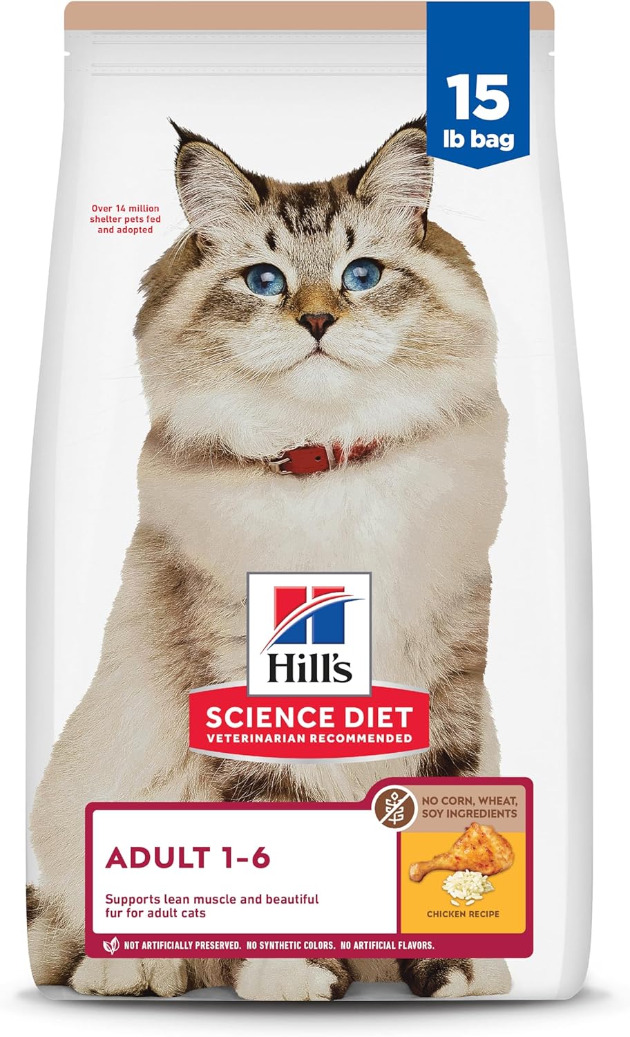 Hill's Science Diet Adult No Corn, Wheat or Soy Chicken Dry Cat Food, 15 lbs. Hill's Science Diet Adult No Corn, Wheat or Soy Chicken Dry Cat Food, 15 lbs.