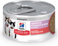 Hill's Science Diet Kitten Sensitive Stomach & Sensitive Skin Salmon & Vegetable Stew Wet Cat Food, 2.8 oz., Case of 24