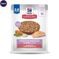 Hill's Science Diet Kitten Sensitive Stomach & Sensitive Skin Salmon & Vegetables Stew Wet Cat Food, 2.8 oz., Case of 24