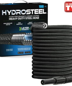 HydroSteel Garden Hose 50' ft Water Hose For Outside Heavy Duty Metal Hose Stainless Steel with Nozzle Flexible Kink-Free