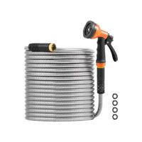 KFFKFF 150 ft Metal Garden Hose, Durable Stainless Steel Water Hose with 10-Function Nozzle, Flexible & Tangle-Free