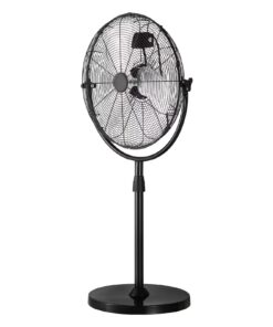 KFFKFF 18-Inch Industrial Pedestal Fan with Adjustable Height, Floor Fan with 3 Speed Settings, Powerful Airflow for Warehouses, Garages, Commercial and Residential Spaces, Black