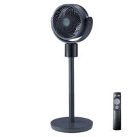 KFFKFF 7-Inch Oscillating Pedestal Fan with DC Motor, Remote Control, 12 Speed Settings, 3 Modes, 15-Hour Timer, Adjustable Height, Quiet Operation for Home, Bedroom, Living Room, and Study,Blue Gray