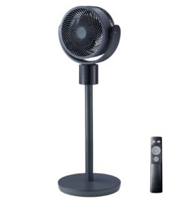 KFFKFF 7-Inch Oscillating Pedestal Fan with DC Motor, Remote Control, 12 Speed Settings, 3 Modes, 15-Hour Timer, Adjustable Height, Quiet Operation for Home, Bedroom, Living Room, and Study,Blue Gray