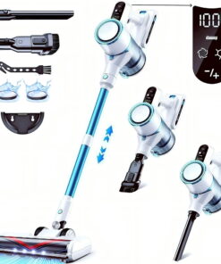 Lazyswan Cordless Vacuum, 250W 28KPa Stick Vacuums for Pet Hair/Carpet, 45 Min Runtime, LED Touch Screen, 1.2L Dust Cup, Lightweight