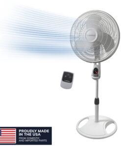 Lasko 16" Quiet Oscillating Pedestal Fan with Remote Control, Adjustable Height and 3 Speeds for Whole Room Cooling, White, 1646