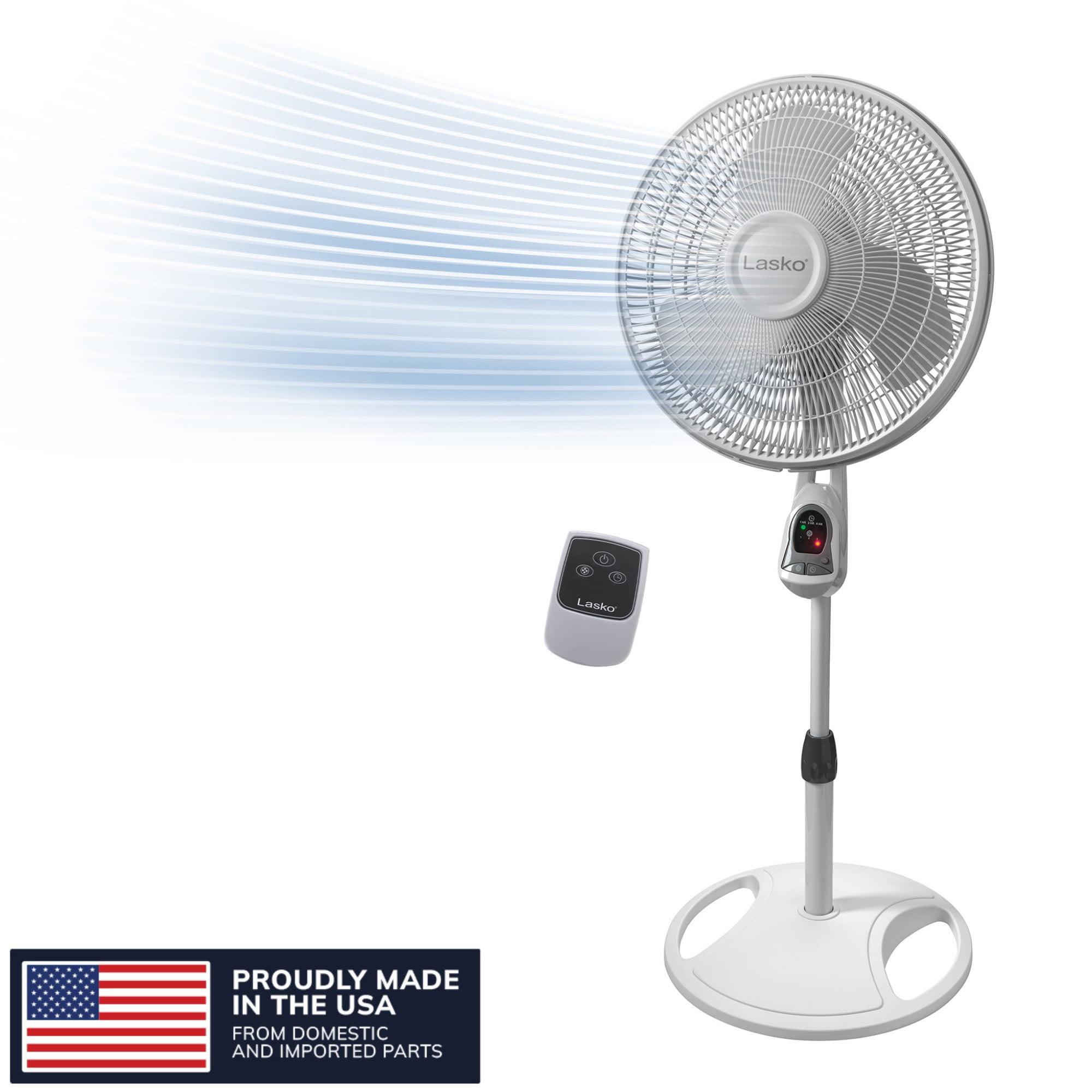 Lasko 16" Quiet Oscillating Pedestal Fan with Remote Control, Adjustable Height and 3 Speeds for Whole Room Cooling, White, 1646